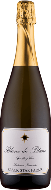 A bottle of Blanc de Blancs Black Star Farmhouse sparkling wine.